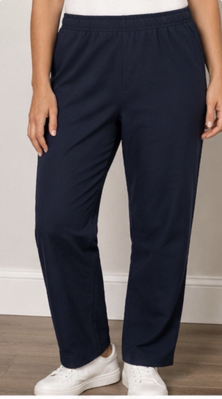 M&Co Womens Navy Blue Pull On Stretch Pants Trousers Elastic Waist 34” Waist